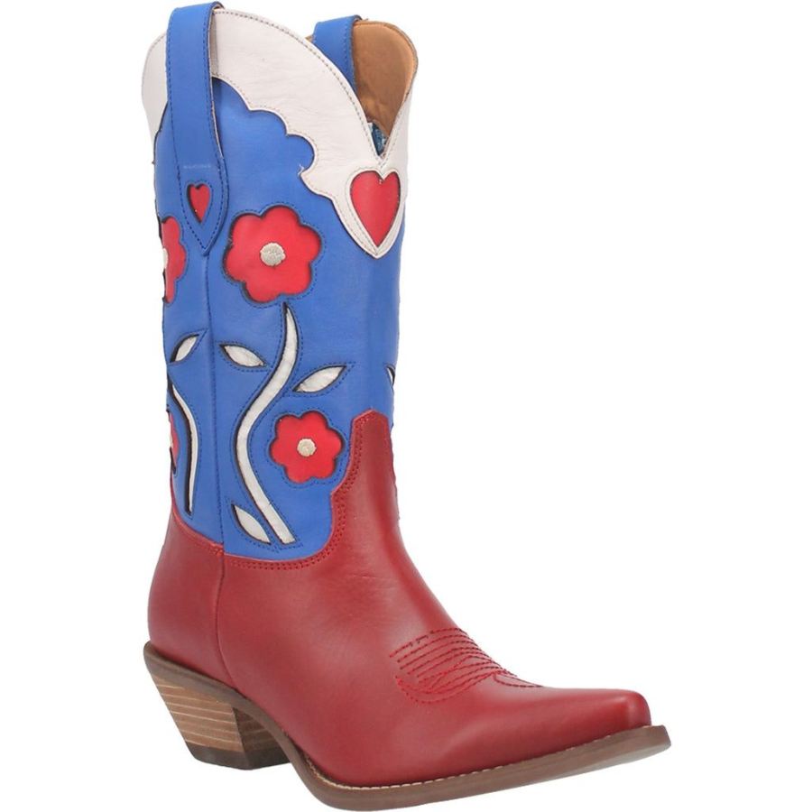 DINGO COMIN UP ROSES LEATHER BOOT-CRANBERRY